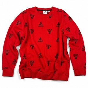 Atari All Over Logo Sweatshirt Men's XL Red Black Retro Gaming Y2K Crewneck